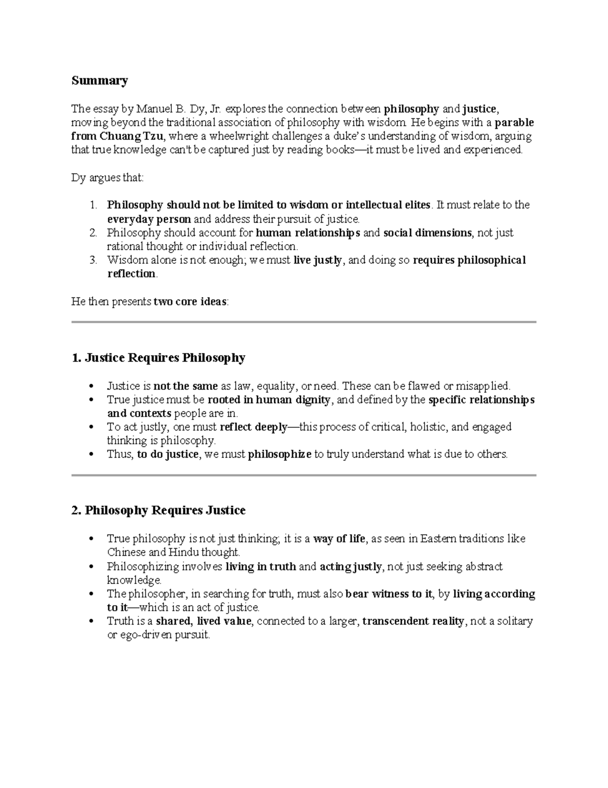 Summary of PHIL 101: Philosophy and Justice Essay by Manuel B. Dy, Jr ...