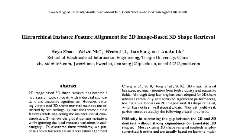 Hierarchical Instance Feature Alignment for 2D-3D Shape Retrieval (AI ...