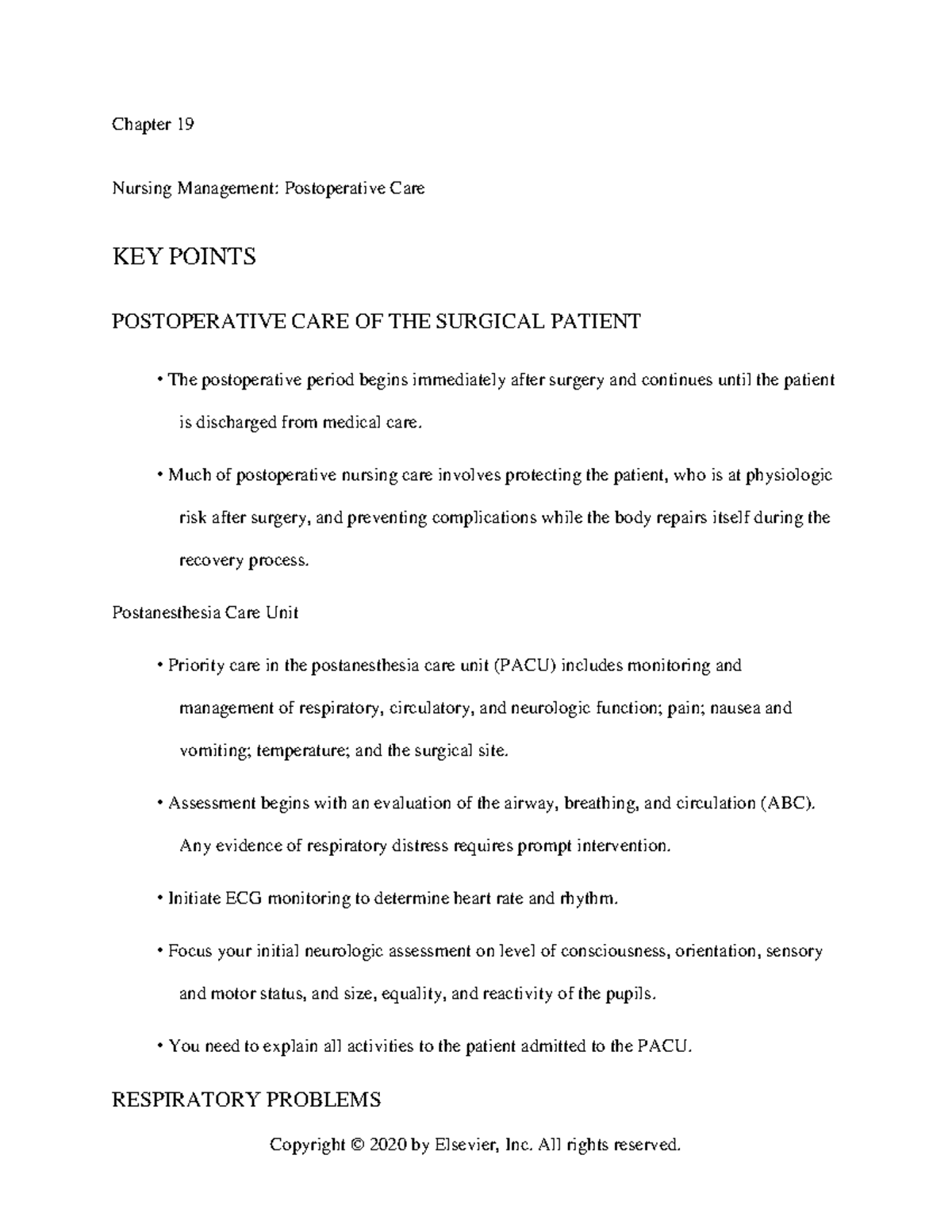 Chapter 19: Postoperative Care in Lewis Med Surgical Nursing - Studocu