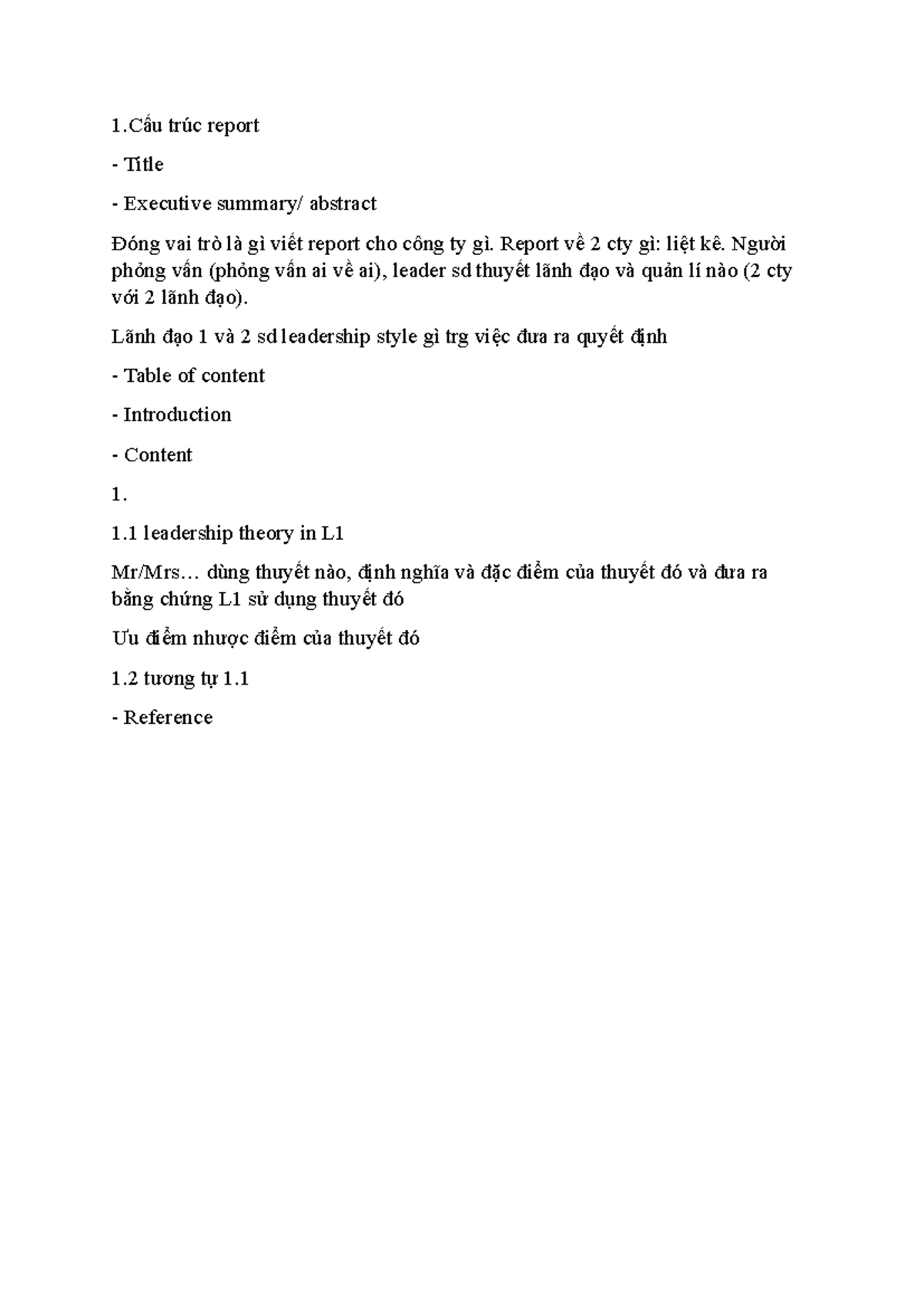 Hướng dẫn asm LM - 1ấu trúc report Title Executive summary/ abstract ...