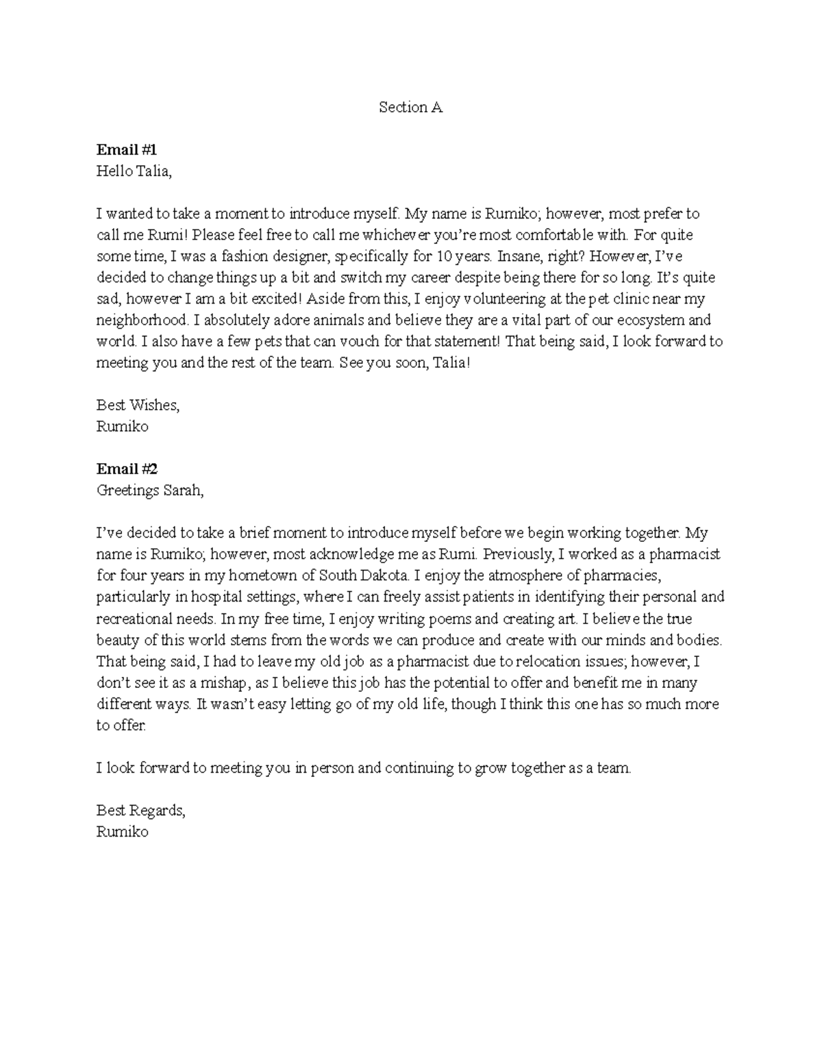 WGU D268 - Task 1: Personal Introduction Emails - Studocu