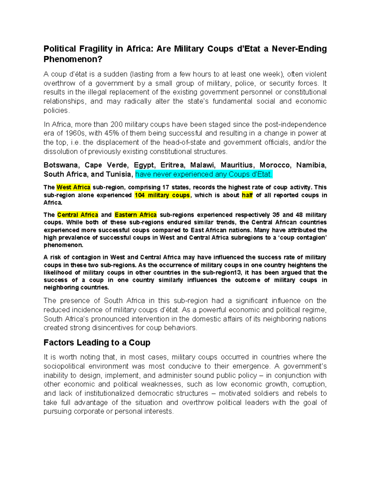 Political Fragility in Africa: Military Coups & Their Impact - POLS303 ...