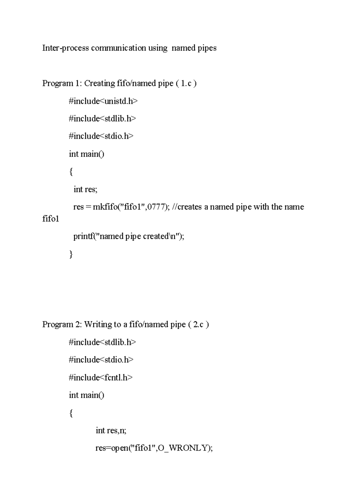 CSE325 IPC Pipe Lab - Named Pipes Programming Notes - Studocu