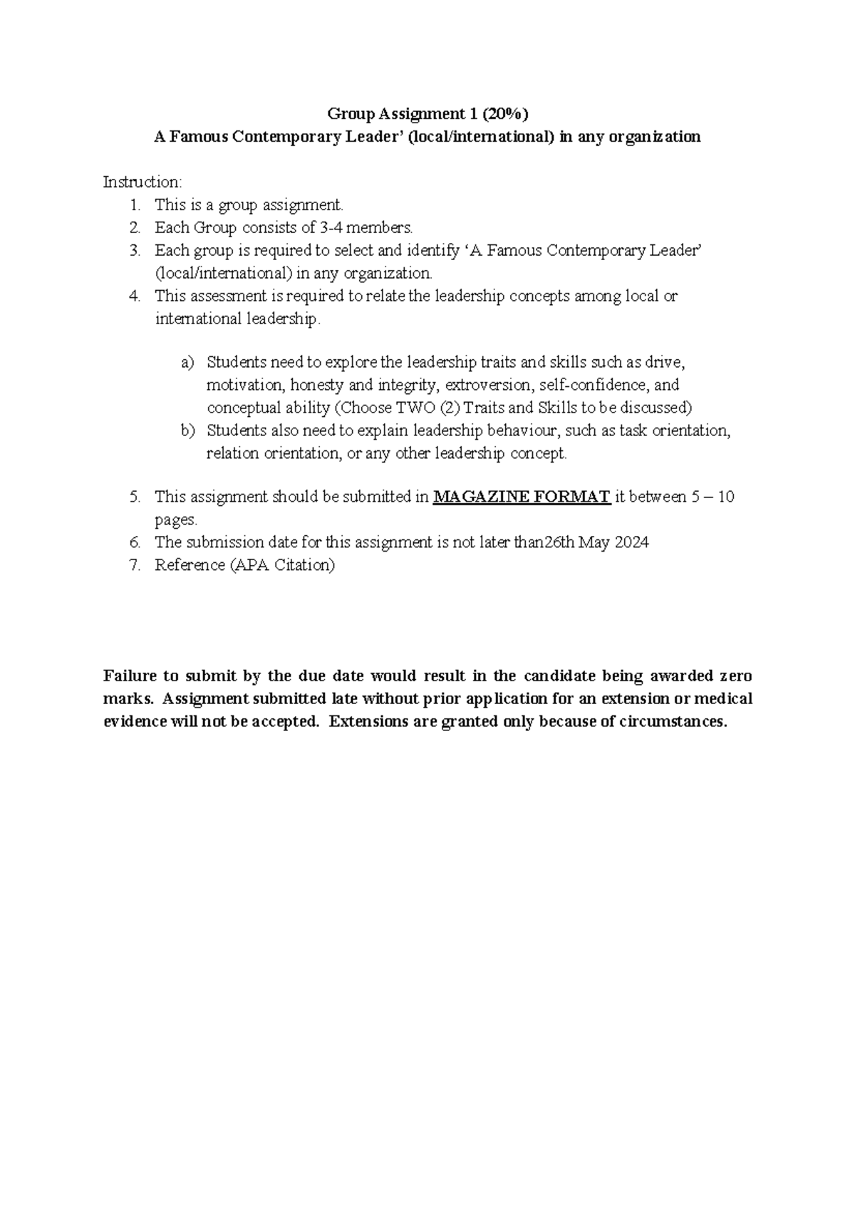 Guidelines Group Assignment 1 - Group Assignment 1 (20%) A Famous ...