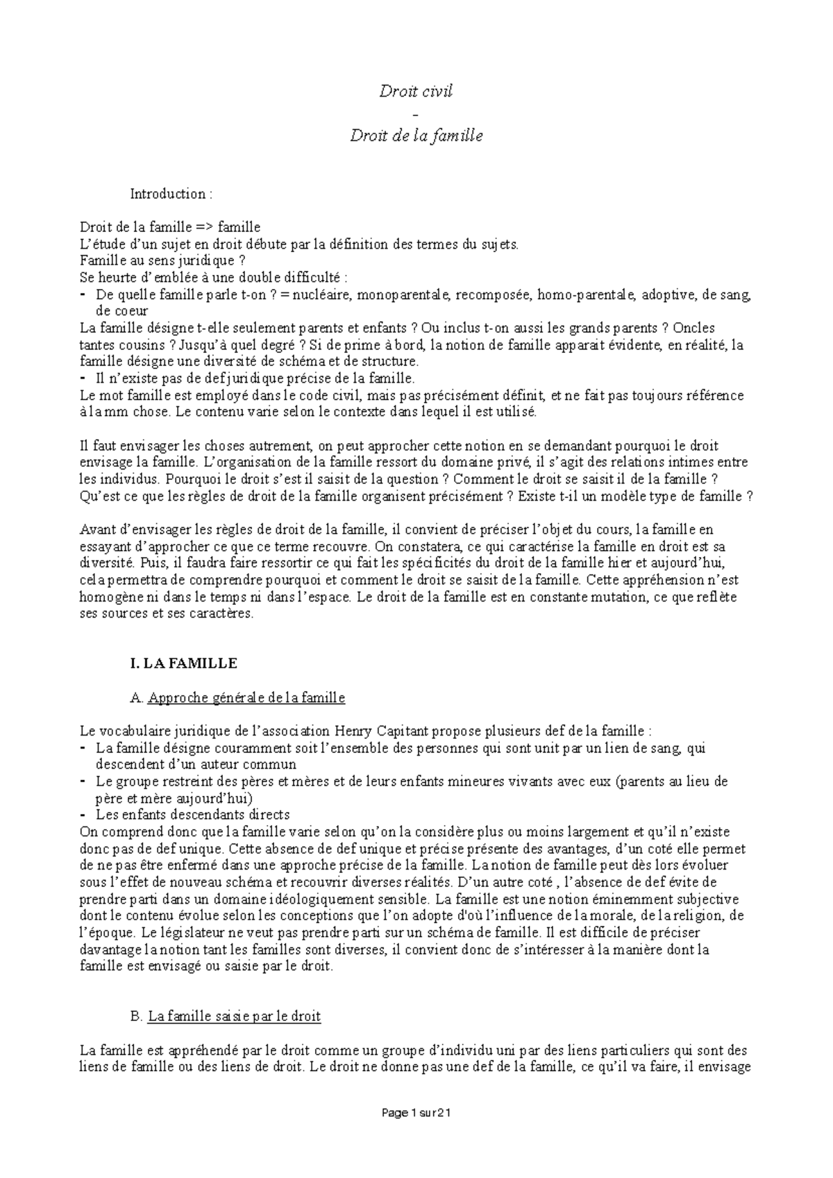 Chapitre 1 - Droit civil - Droit de la famille Introduction : Droit de ...