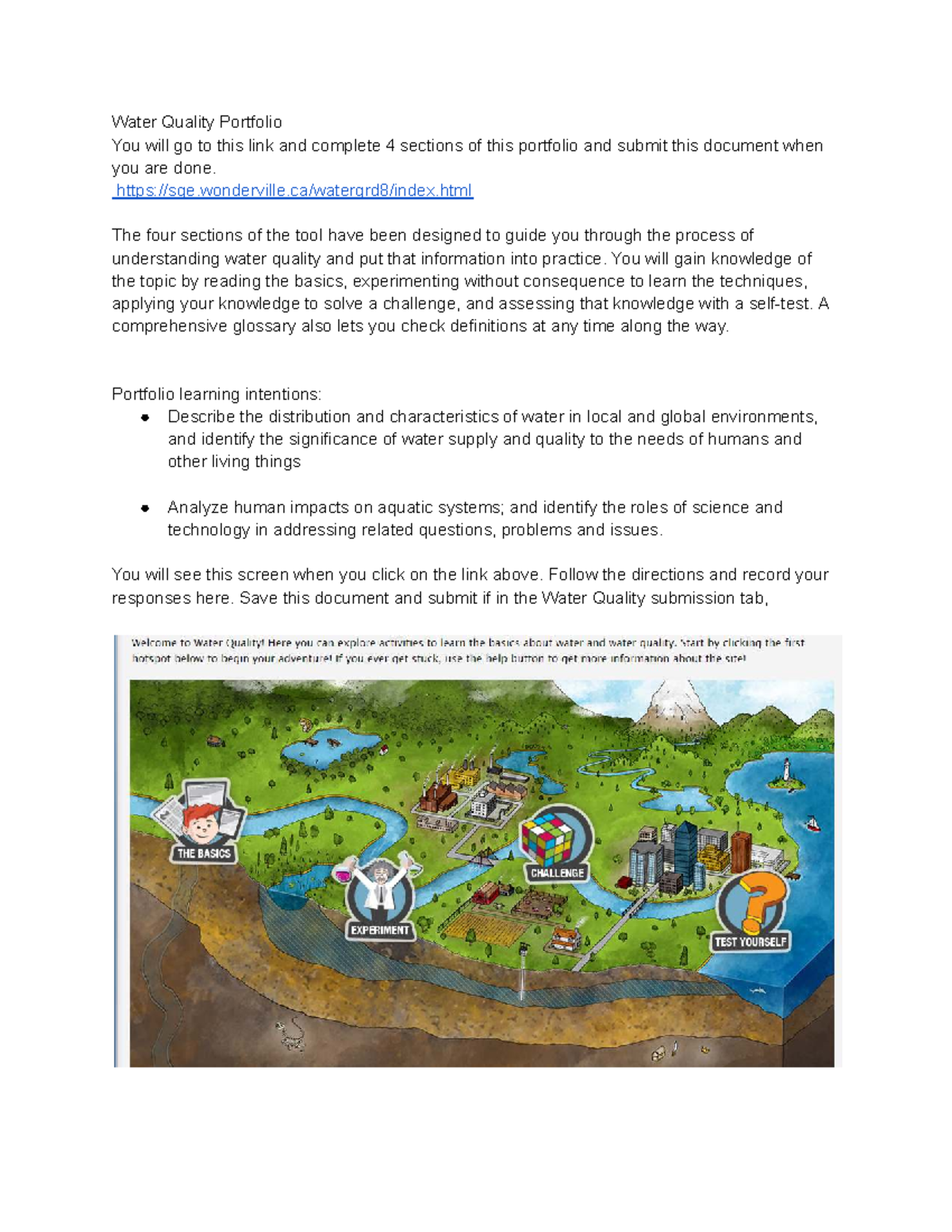 Water Quality Portfolio Worksheet - Grade 8 Science Assignment - Studocu