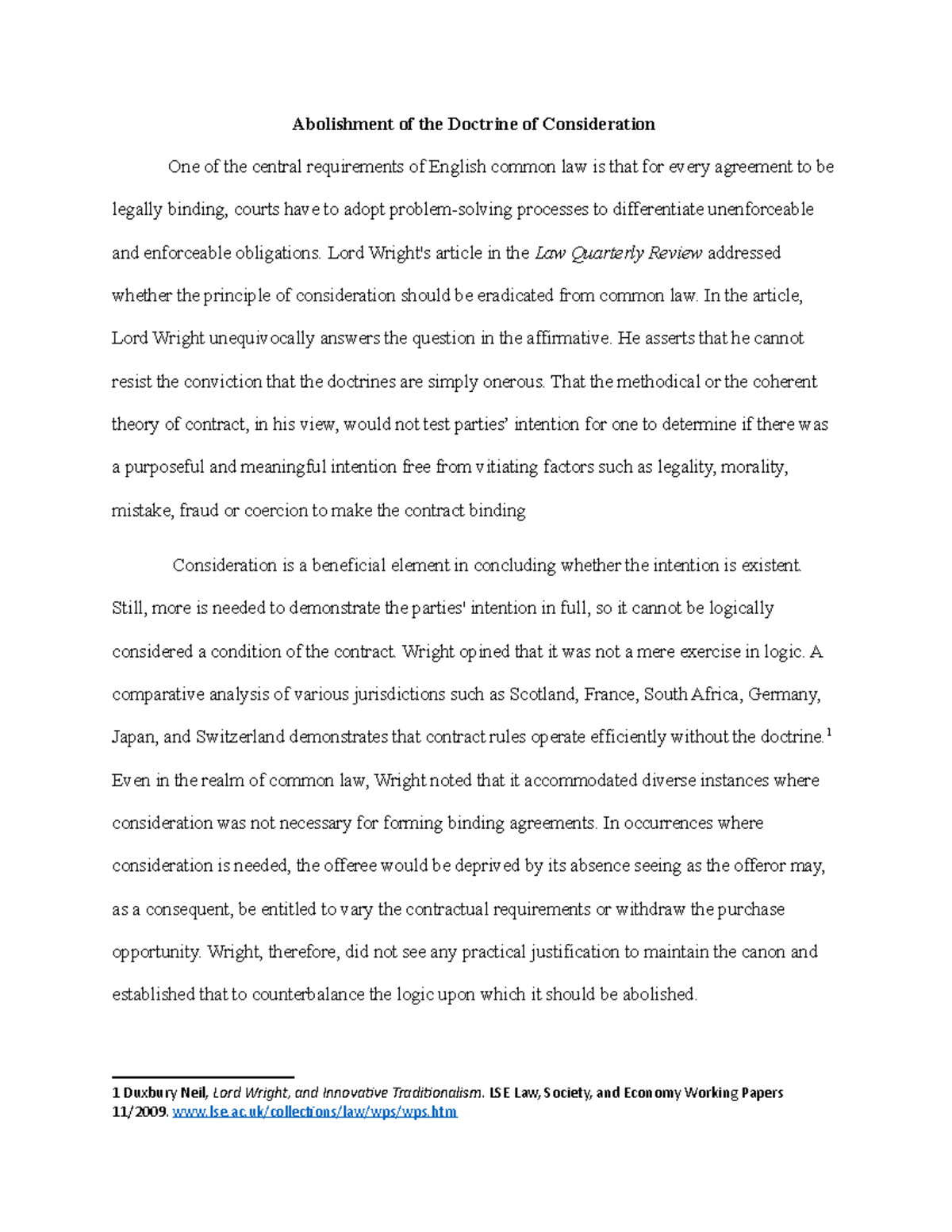 The Abolishment of the Doctrine of Consideration in English Law ...