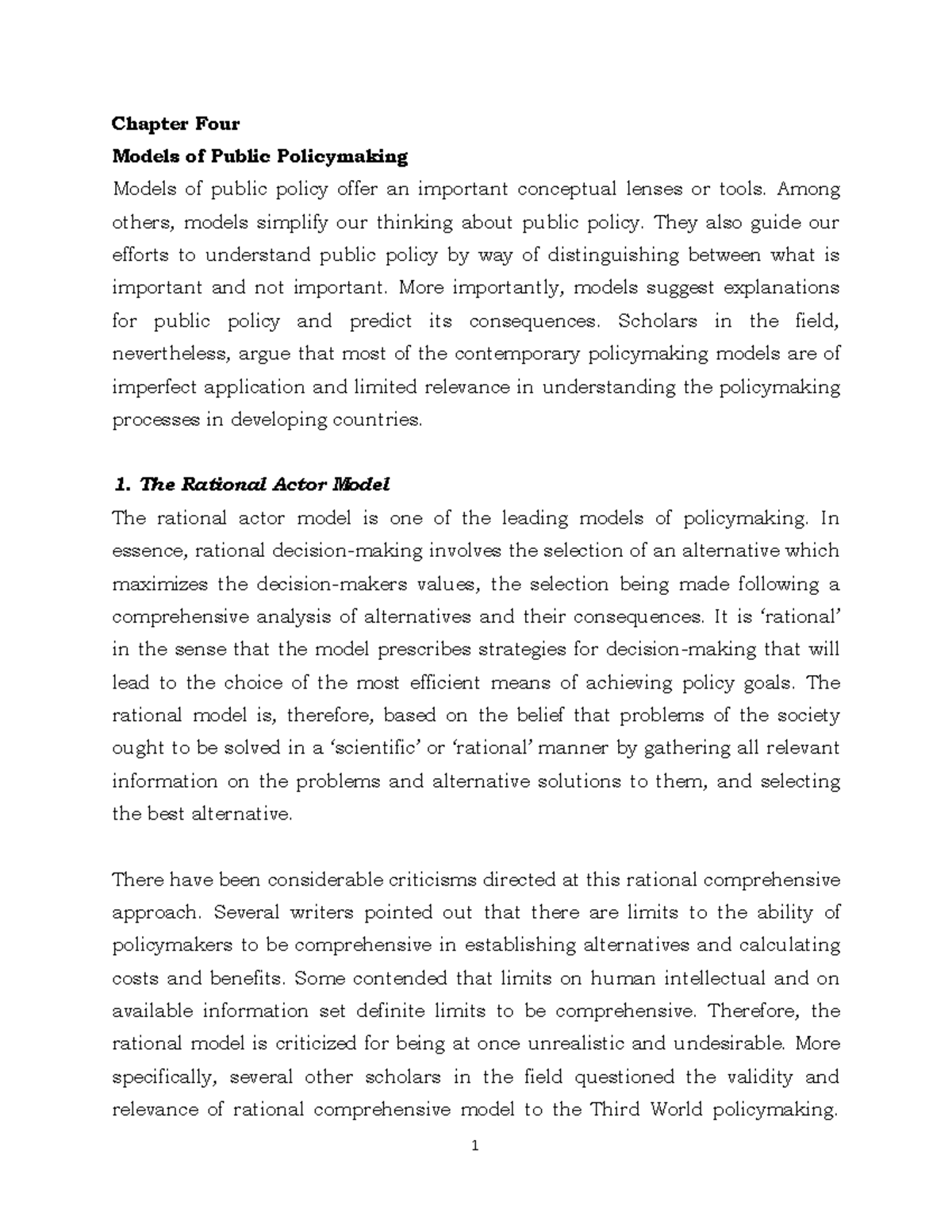 POL 204: Chapter 4 - Public Policy Making Models Explained - Studocu