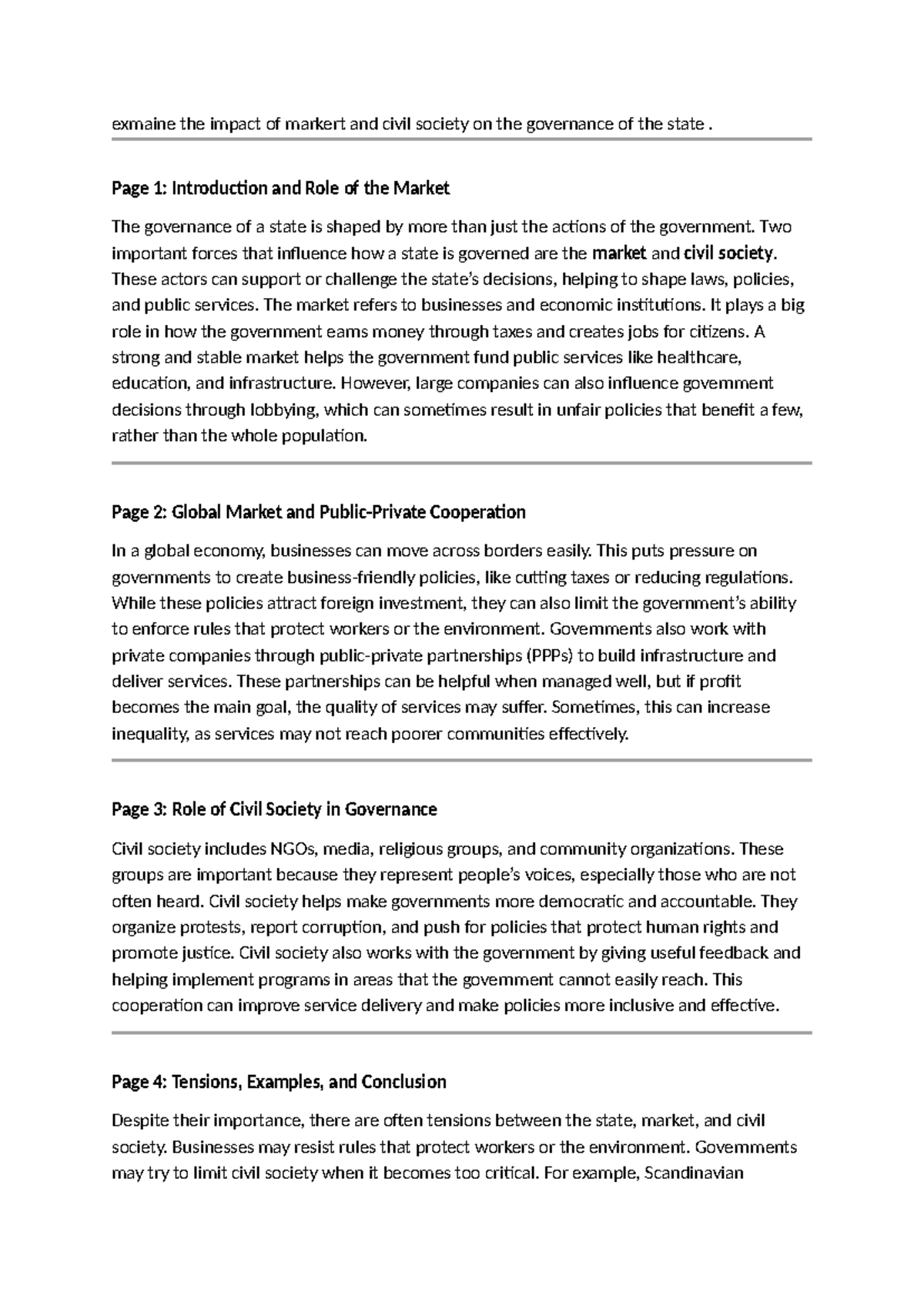 The Role of Market and Civil Society in State Governance: A ...