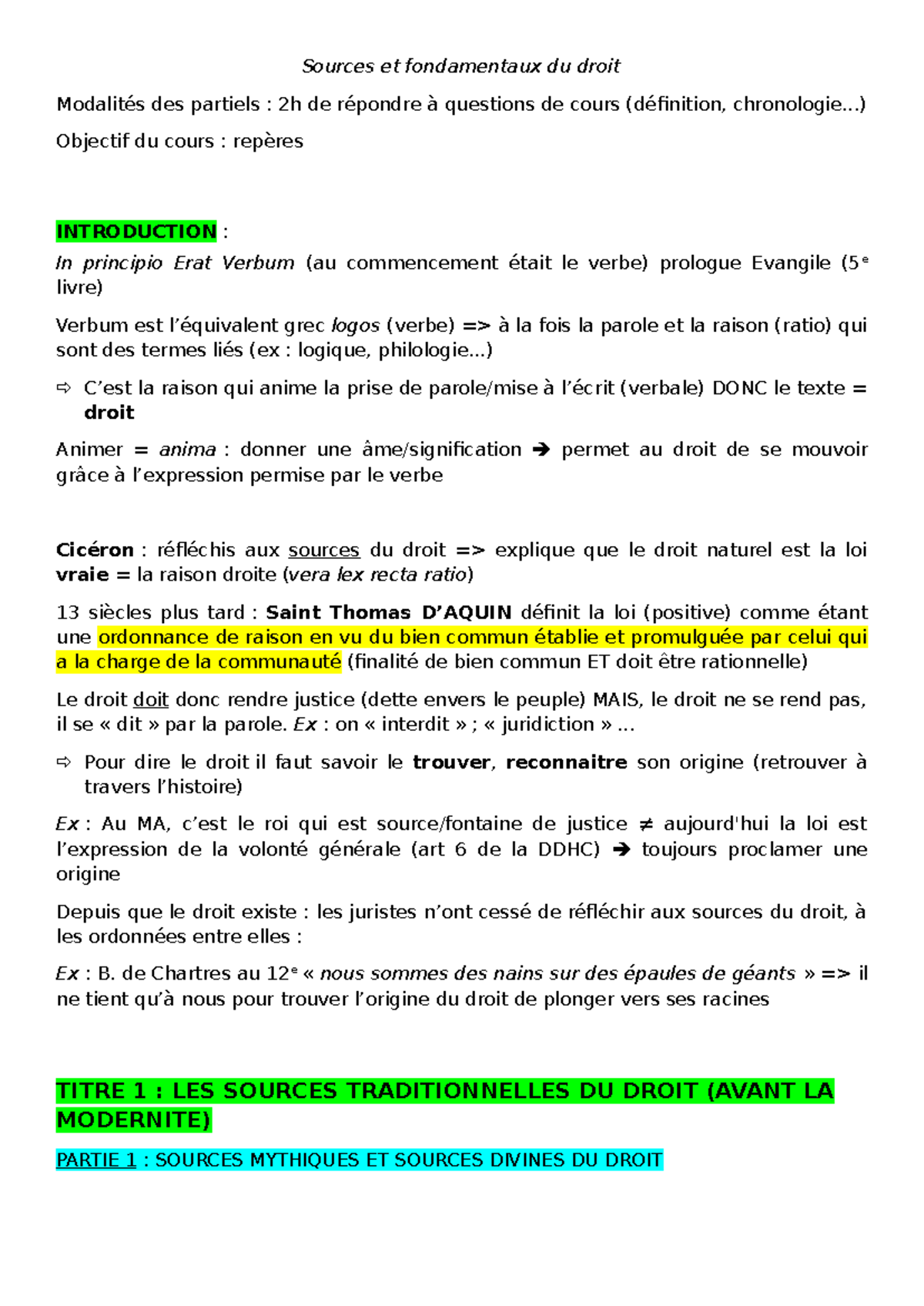 CM - Prise de notes sur les Sources Fondamentales du Droit S1 L2 - Studocu