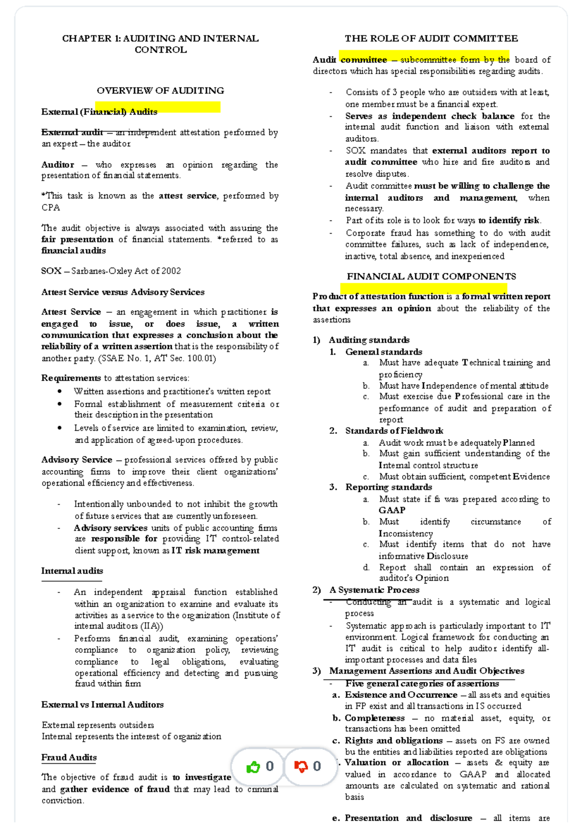 Auditing and Internal Control - Chapter 1 Notes for ACCT 101 - Studocu