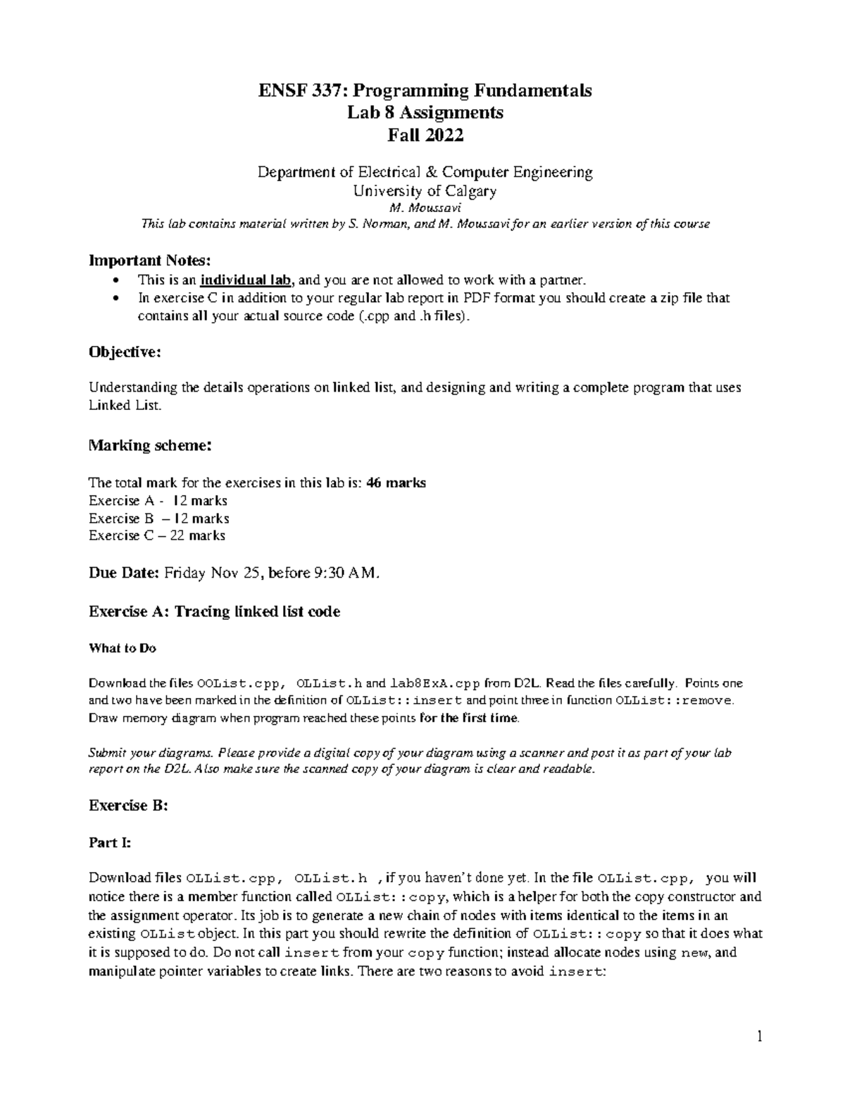 ENSF 337-lab8 - Fall 2022 - ENSF 337: Programming Fundamentals Lab 8 ...