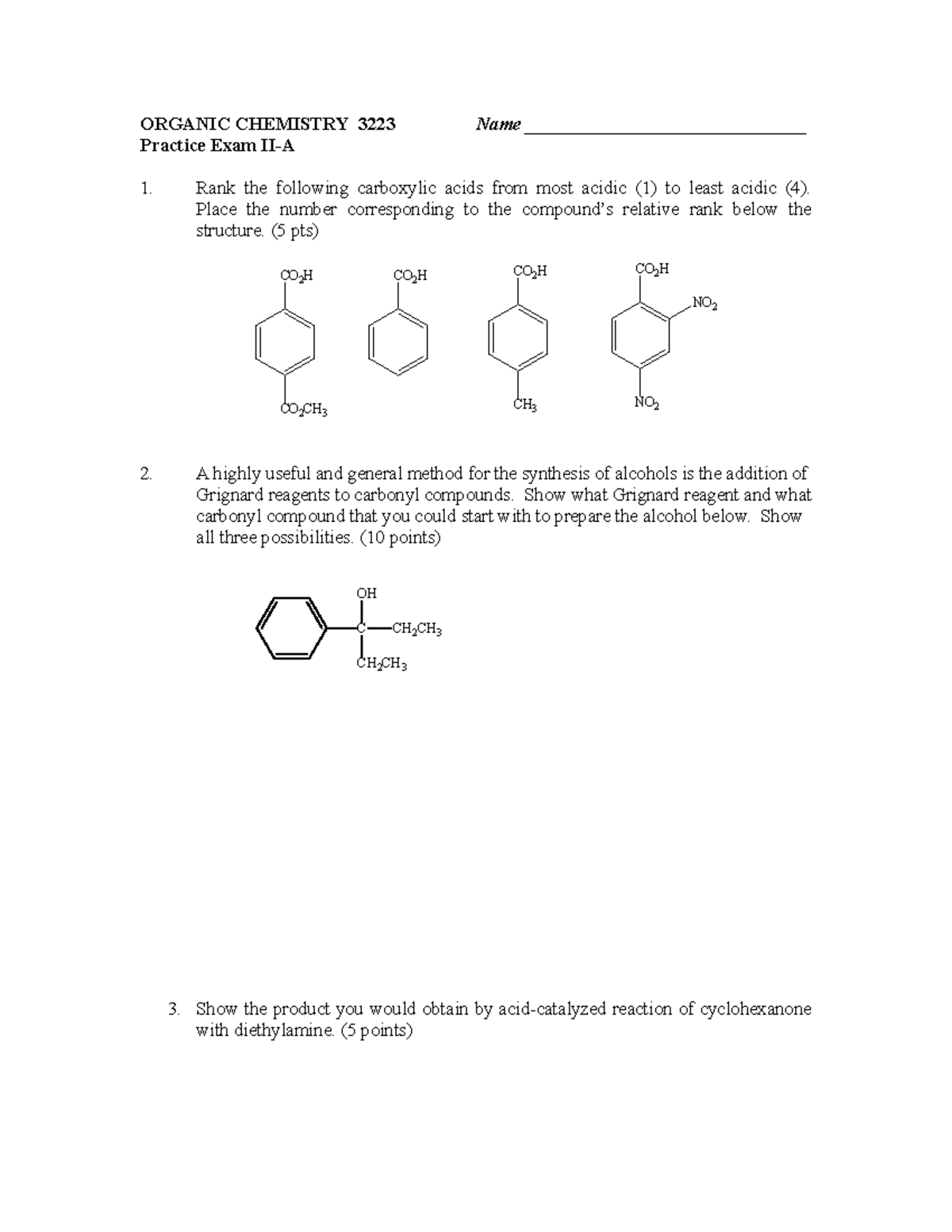 Practice Exam II-A - Organic Chemistry 3223 - Studocu