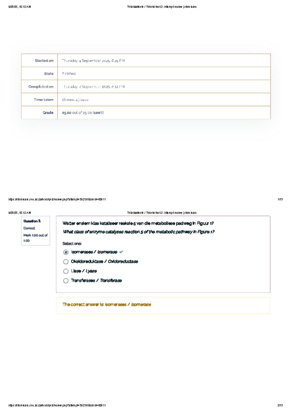Tutorial Test 2 Memo 2025: Enzyme Reactions & Metabolic Pathways - Studocu