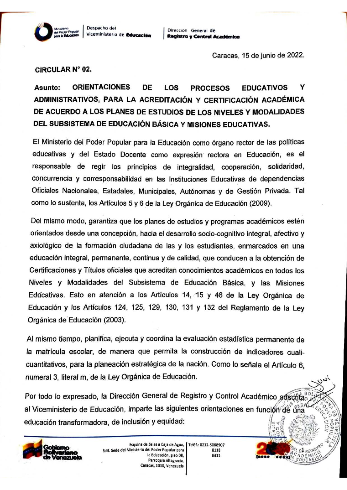 Circular 02: Orientaciones para la Acreditación Académica - Document Preview