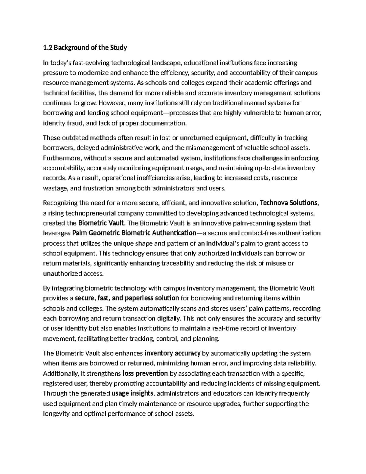 Technova BOS - background of the study - 1 Background of the Study In ...