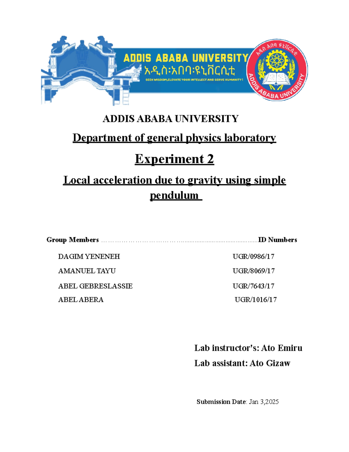Local Acceleration Due to Gravity: Simple Pendulum - Lab Report - Studocu