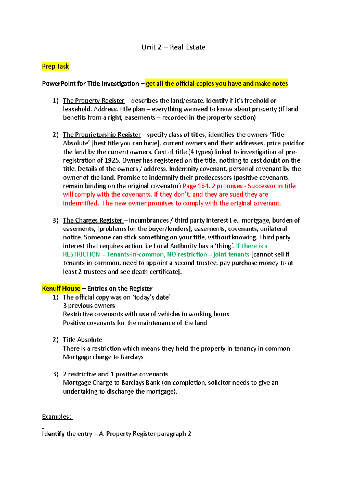 Unit 2 Real Estate Workshop: Understanding Property Registers and ...