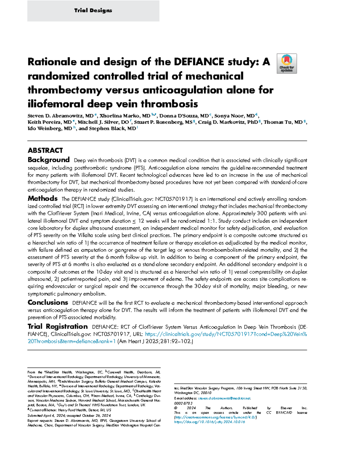 DEFIANCE Study: RCT of Mechanical Thrombectomy vs Anticoagulation for ...