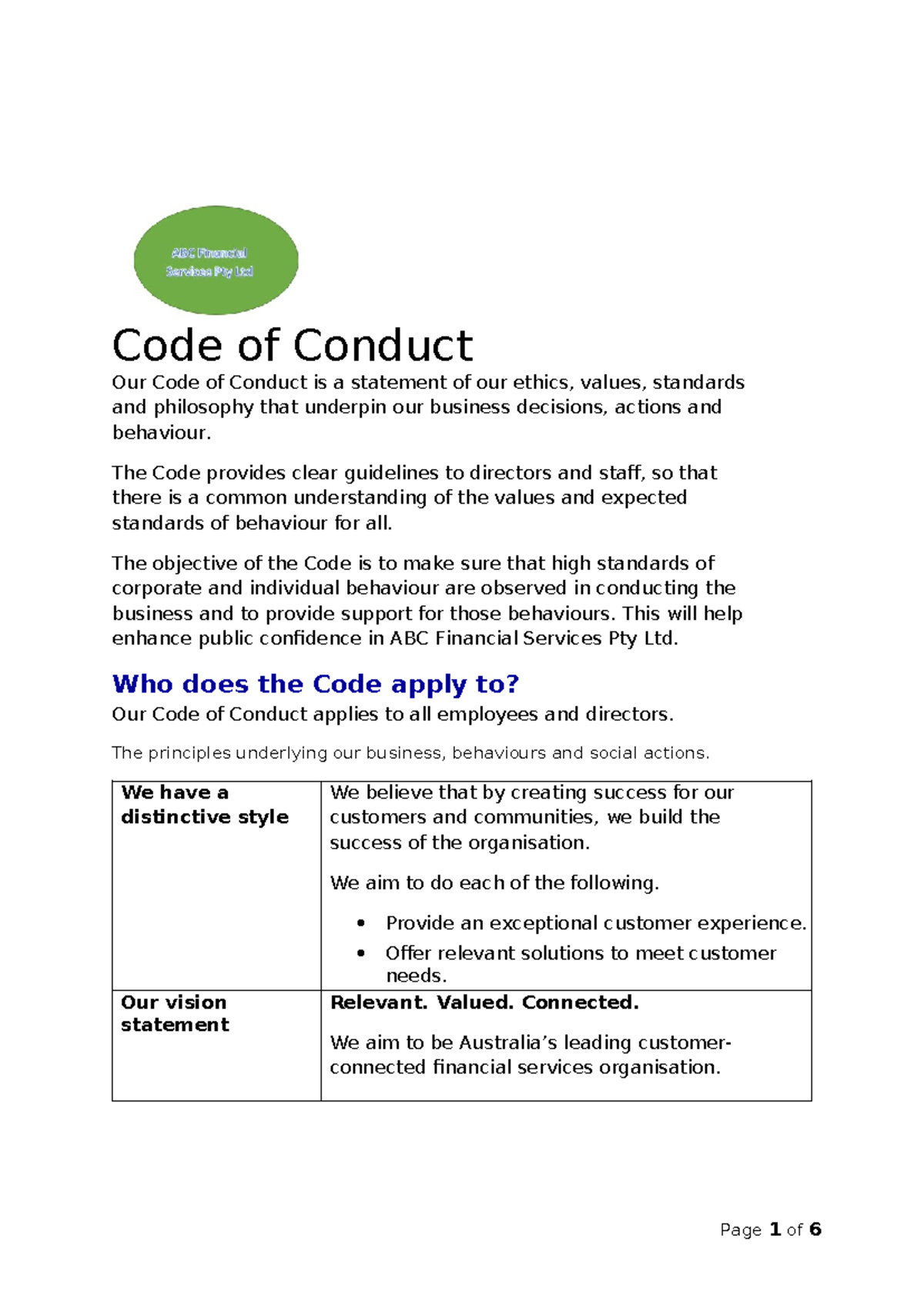 ABC Code Of Conduct - accounting - Code of Conduct Our Code of Conduct ...