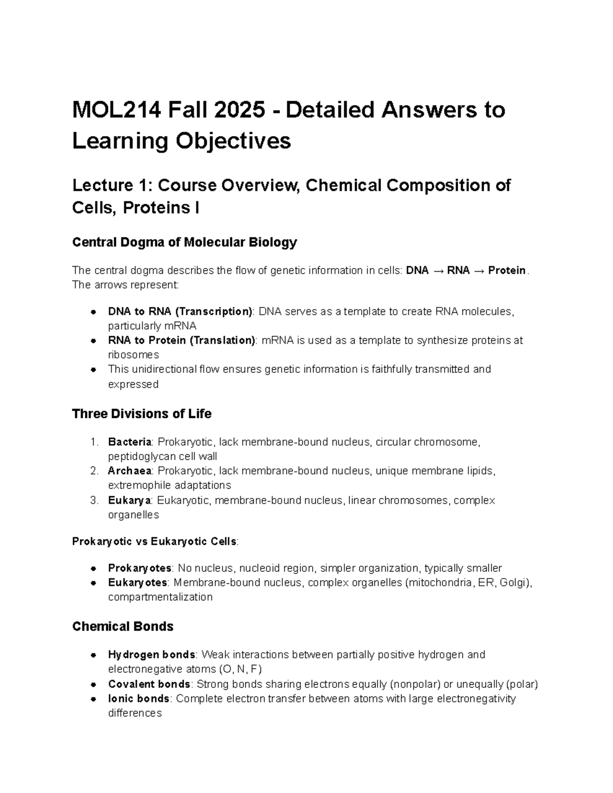 MOL214 Fall 2025 - Comprehensive Overview of Molecular Biology Concepts ...