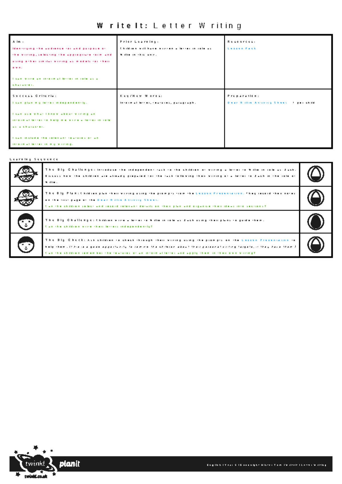 WriteIt: Year 5 Lesson Plan for Informal Letter Writing - Studocu