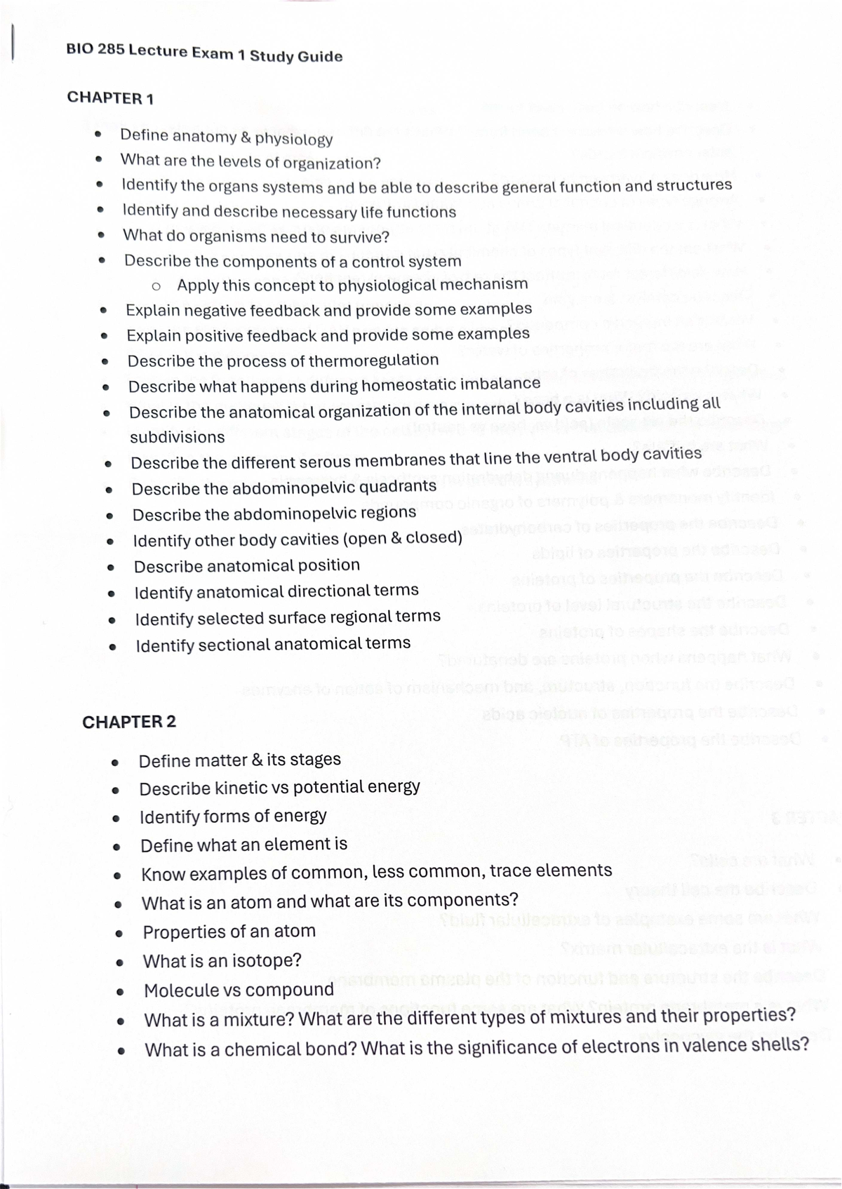 Exam 1 study guide - BIO 285 Lecture Exam 1 Study Guide CHAPTER 1 ...