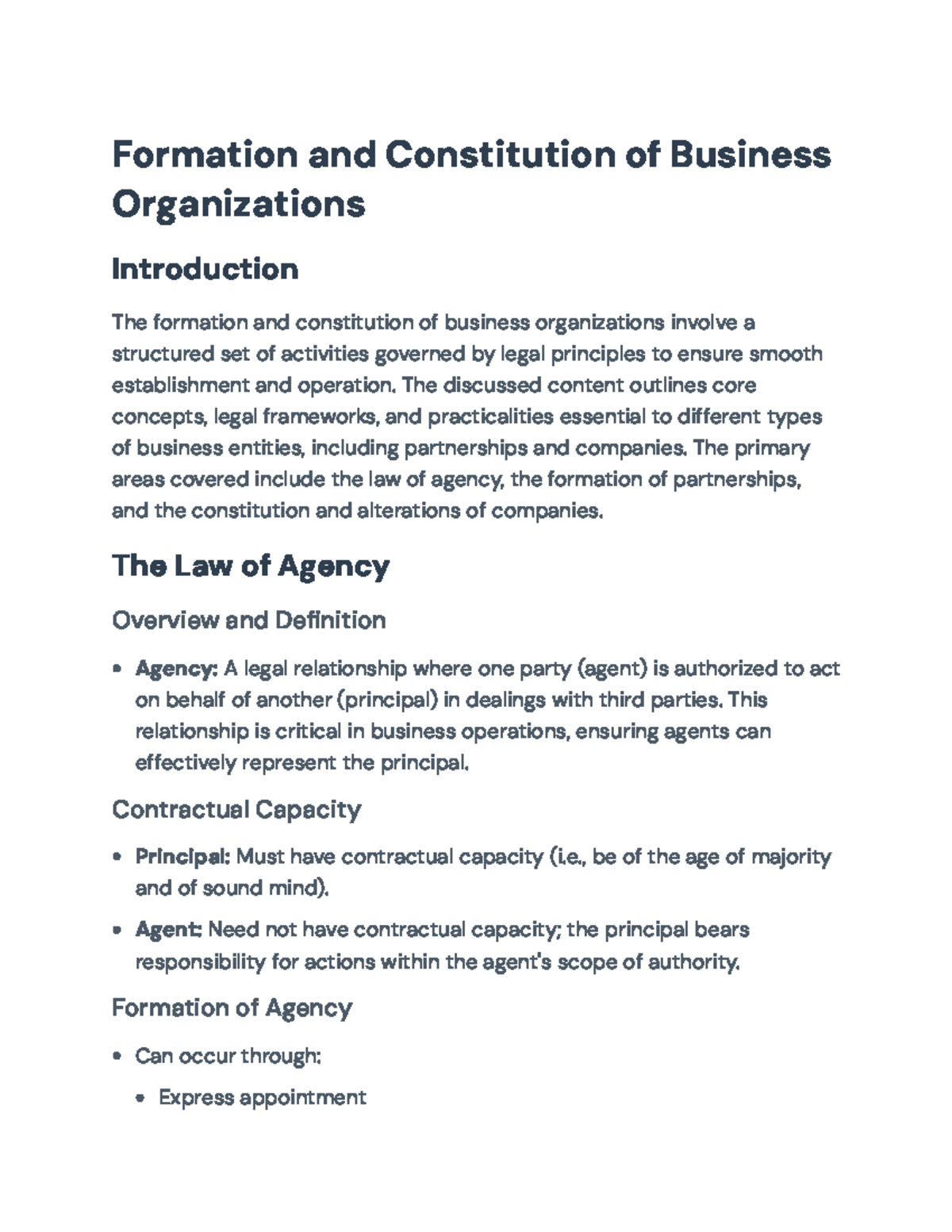Formation and Constitution of Business Organizations: Key Concepts (BUS ...