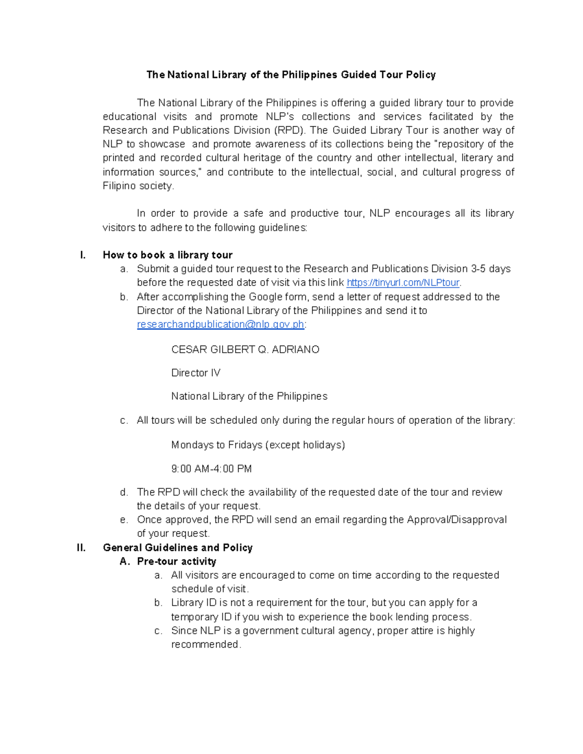 NLP Guided Tour Policy: Guidelines for Educational Visits - Studocu