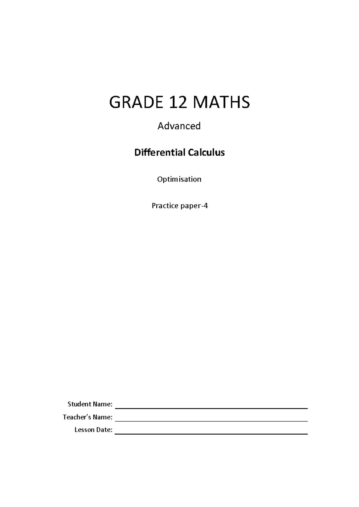 4. Grade 12 Maths - Advanced Differential Calculus Optimisation ...
