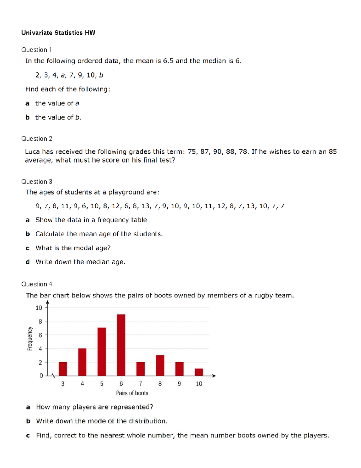 006 - Univariate Statistics HW - Mathematics Lab Calc - Univariate ...