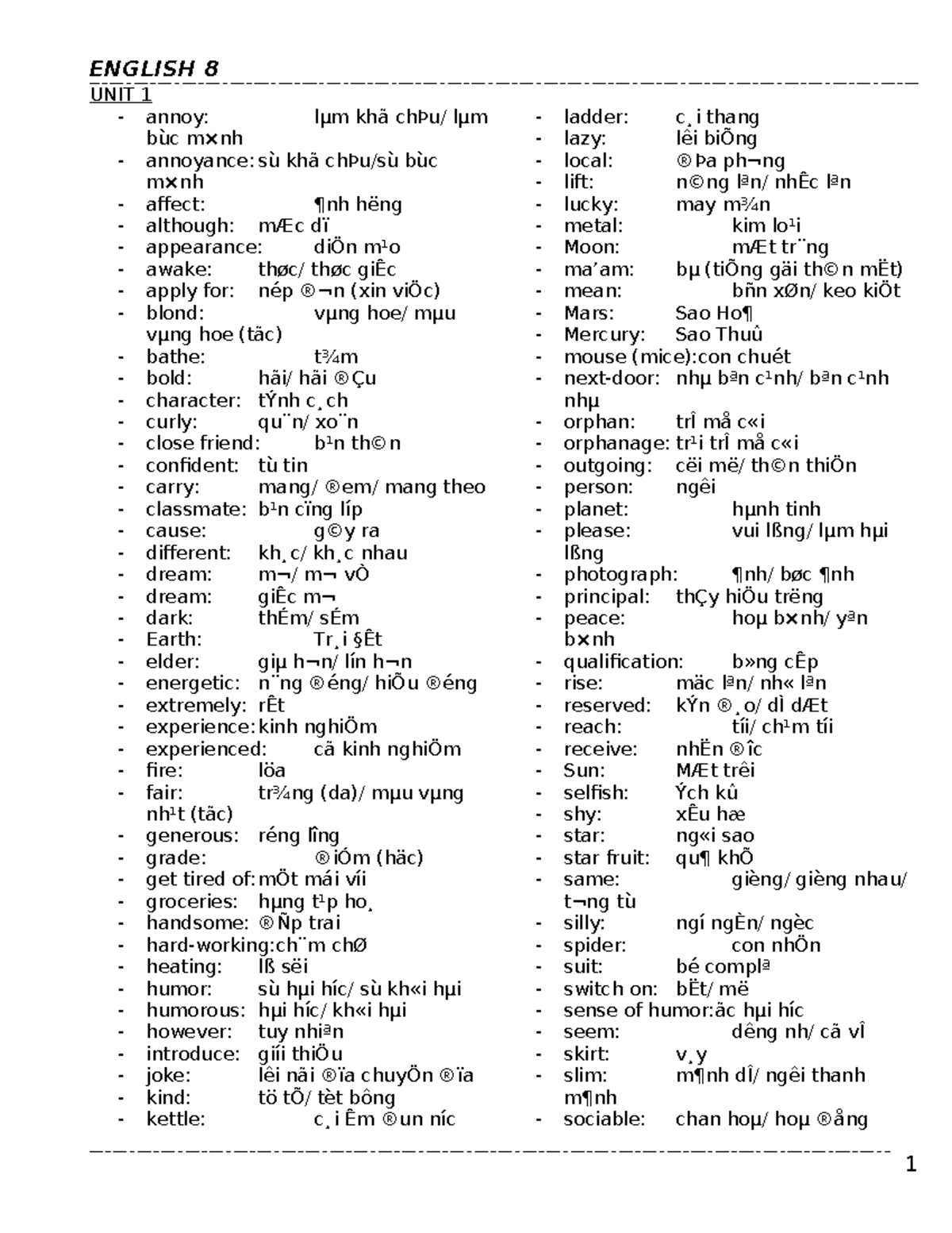 ENGLISH 8 - Vocabulary and Exercises by Unit - Studocu
