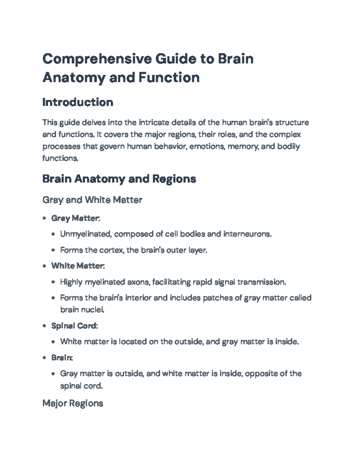 Comprehensive Guide to Brain Anatomy & Function - BIO101 - Studocu