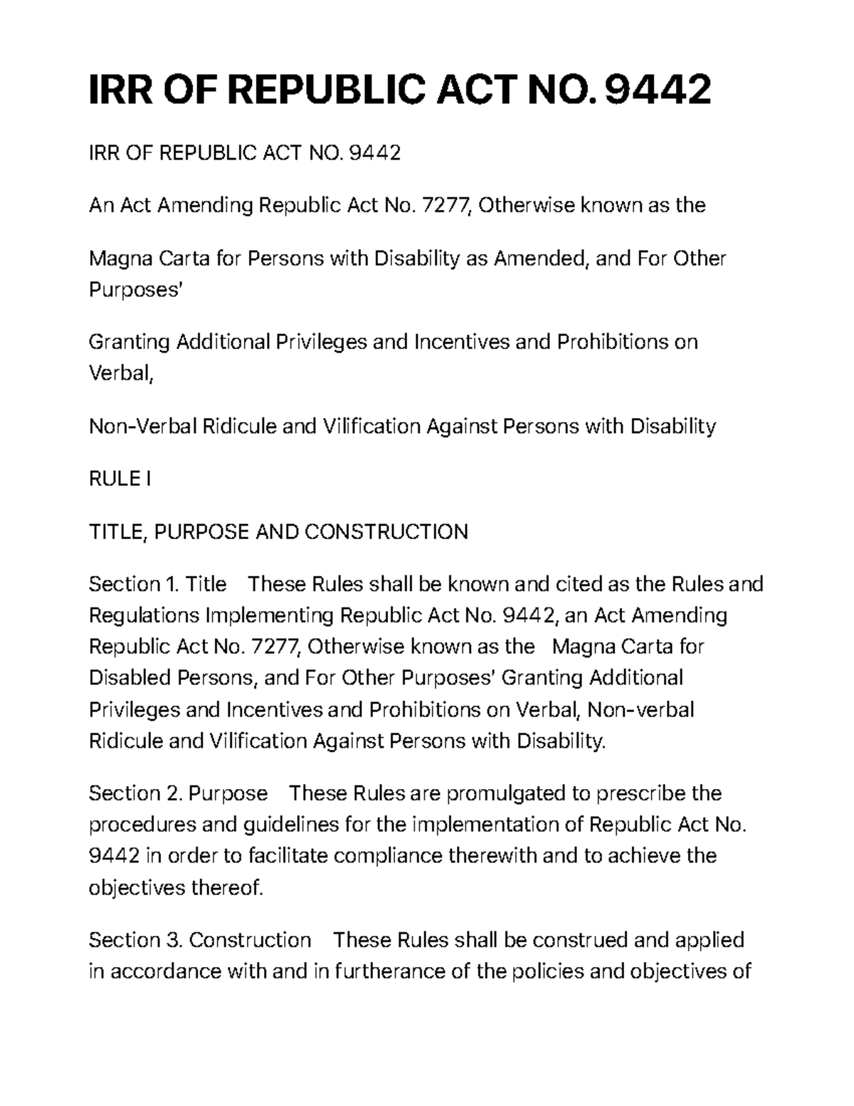 IRR of Republic Act No. 9442: Enhancing Rights for PWDs - Studocu