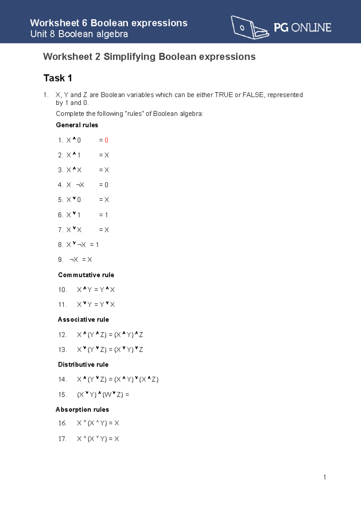 Boolean Algebra Worksheet 6: Simplifying Expressions & Laws - Studocu