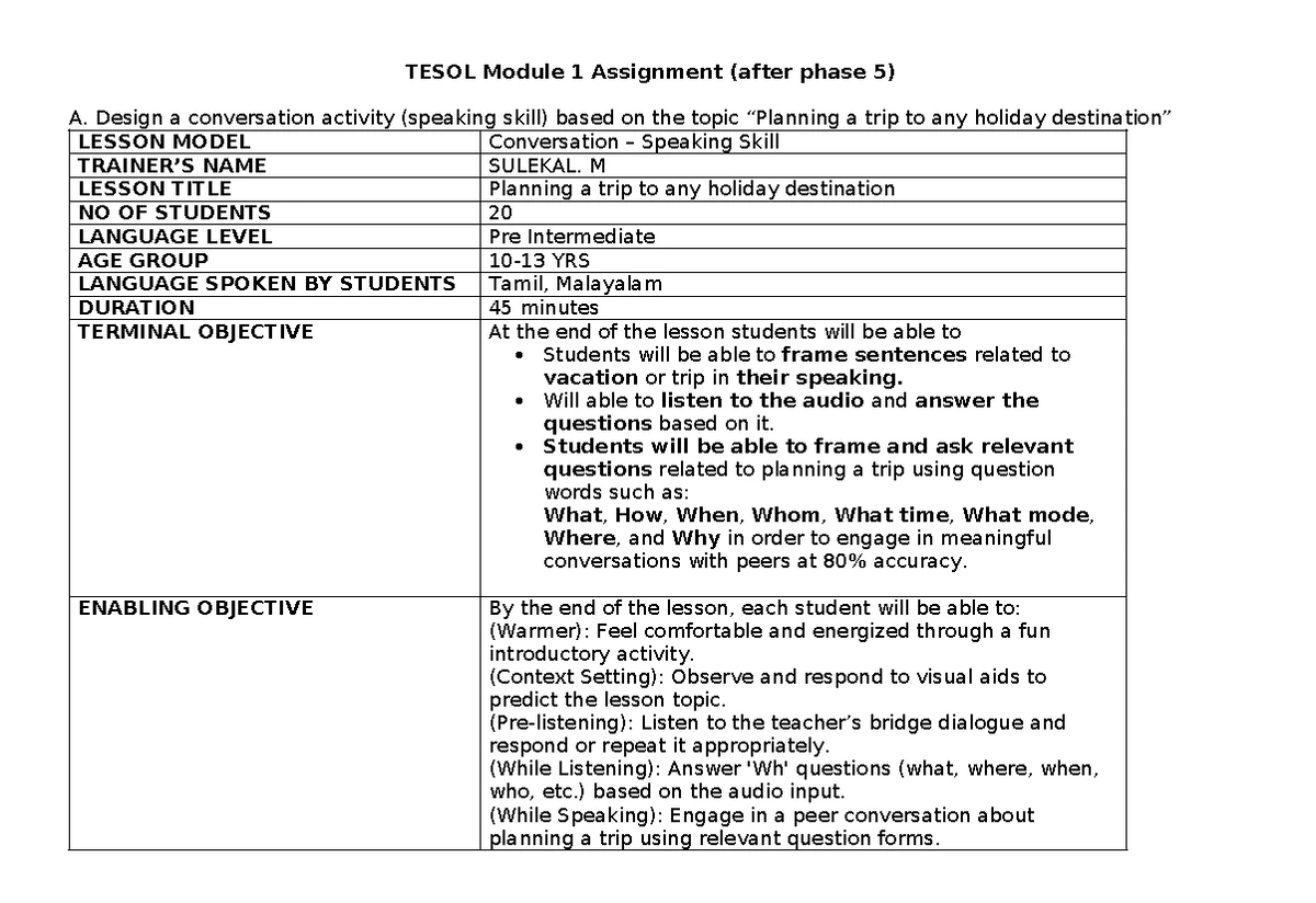 Module 1 MCQ Questions for 120 Hours TESOL Course - Studocu