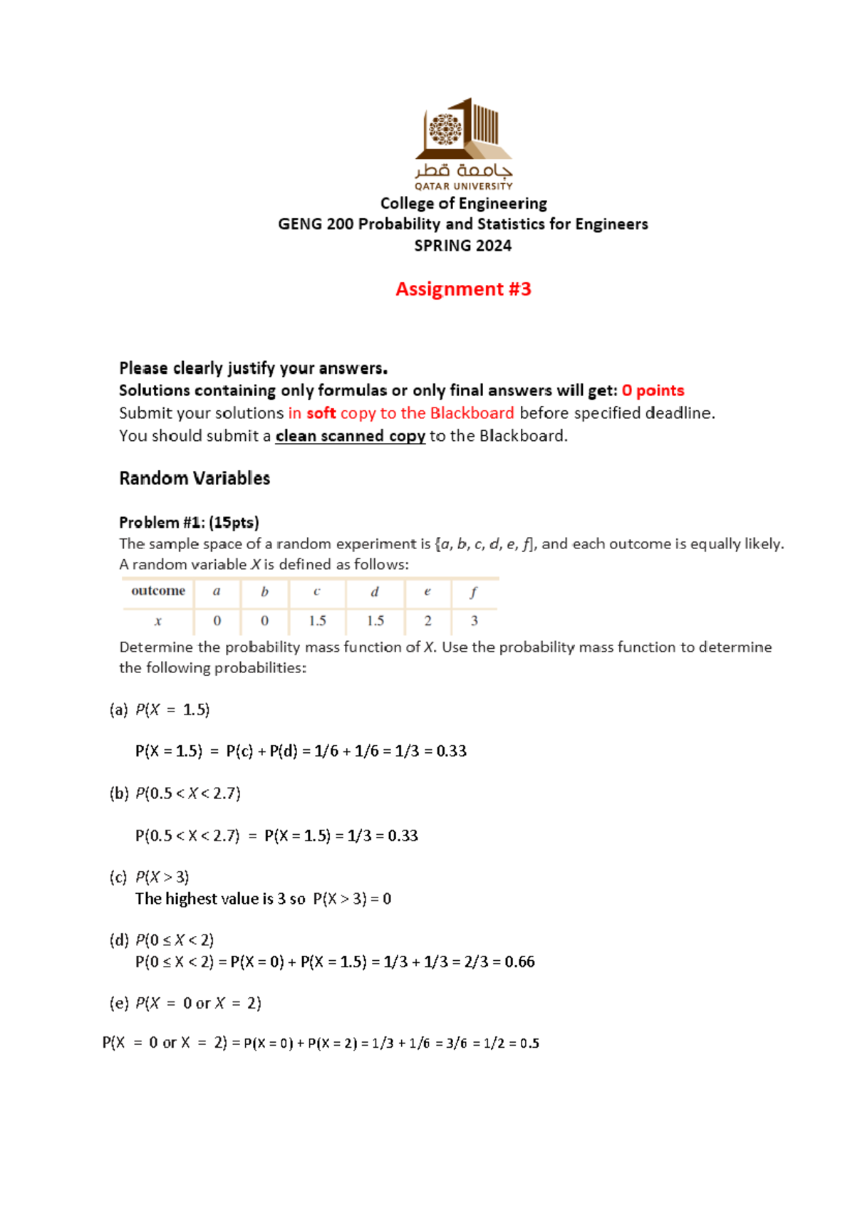 Probability Mass Function Analysis for Course Code STAT101 - Studocu