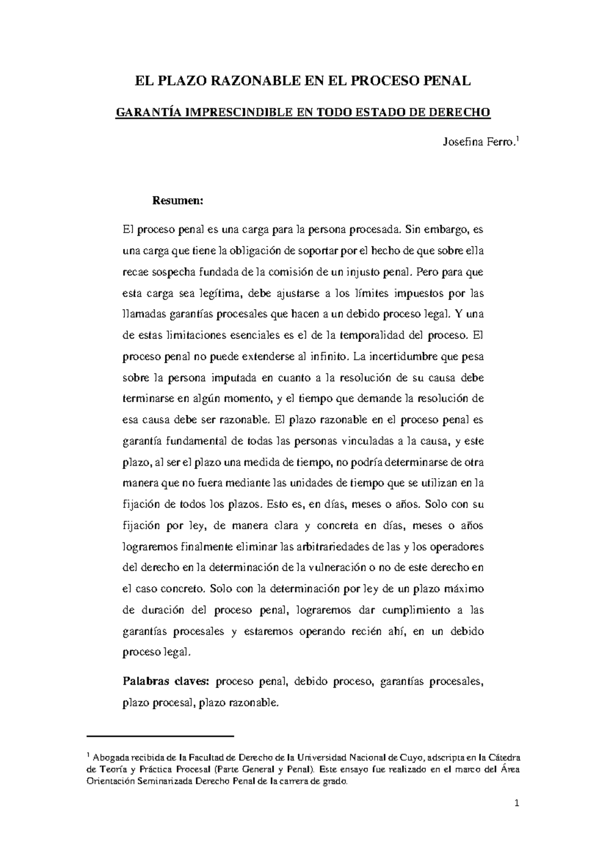Lectura Plazo Razonable - EL PLAZO RAZONABLE EN EL PROCESO PENAL ...