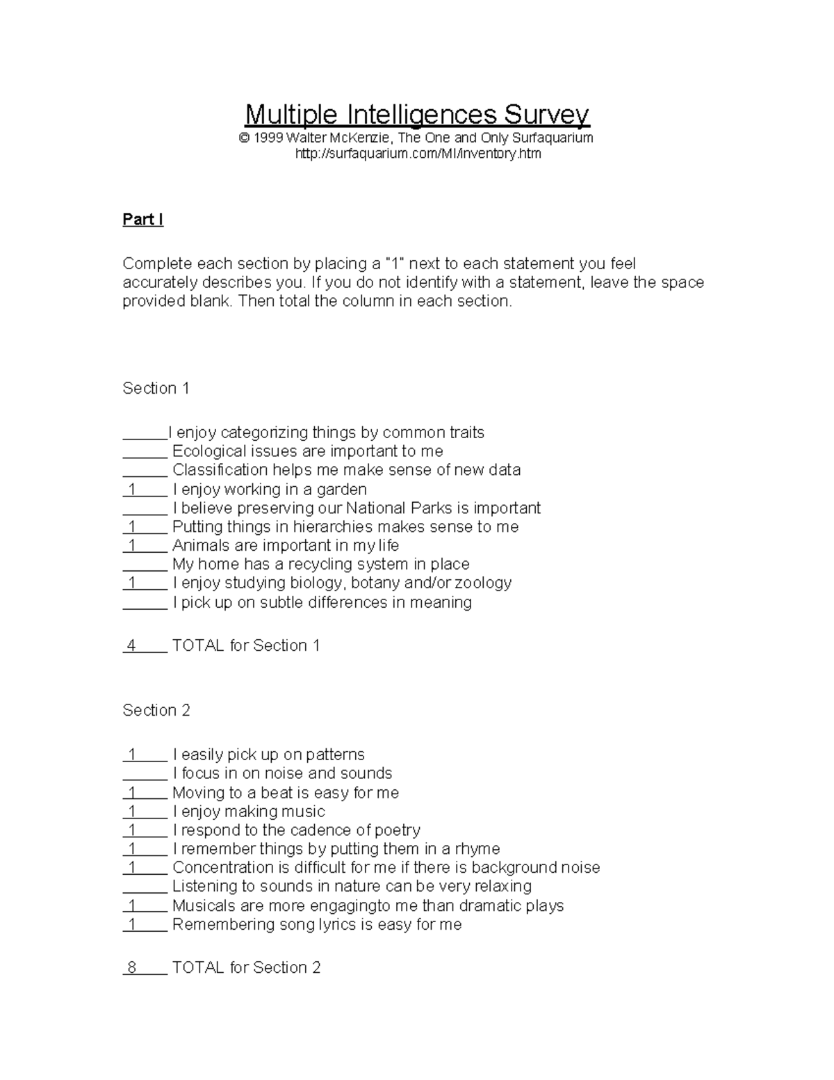 Multiple Intelligences Inventory (MI) - Walter McKenzie - Studocu