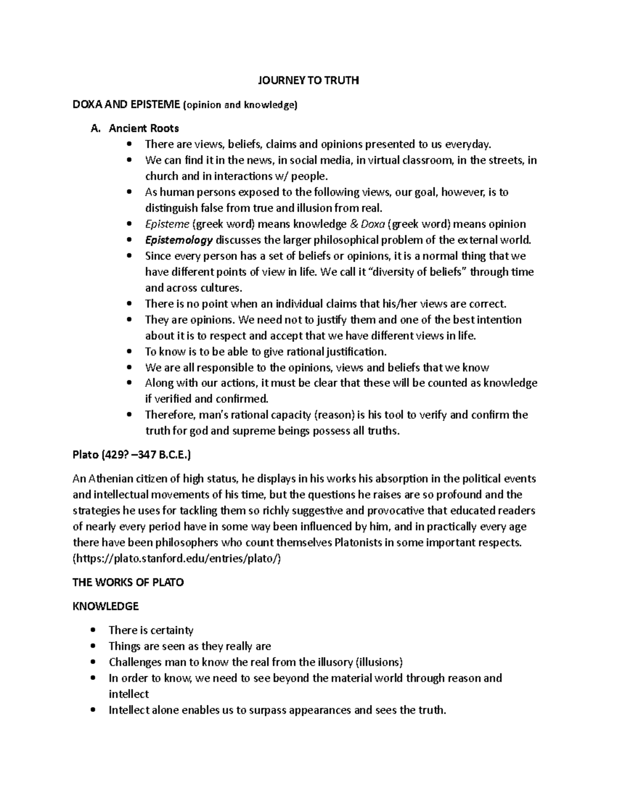 Journey to Truth - Lecture Notes on Epistemology Concepts - Studocu