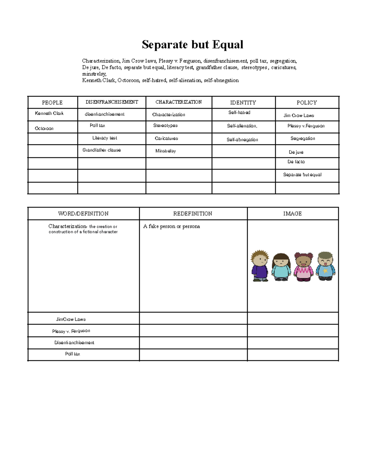 Edited - Separate but Equal - Separate but Equal Characterization, Jim Crow laws, Plessy v ...