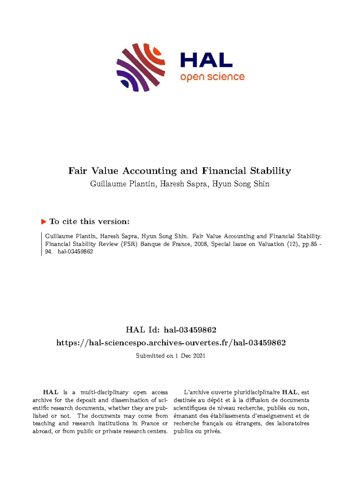 Fair Value Accounting & Financial Stability: Insights from FSR 2008 ...