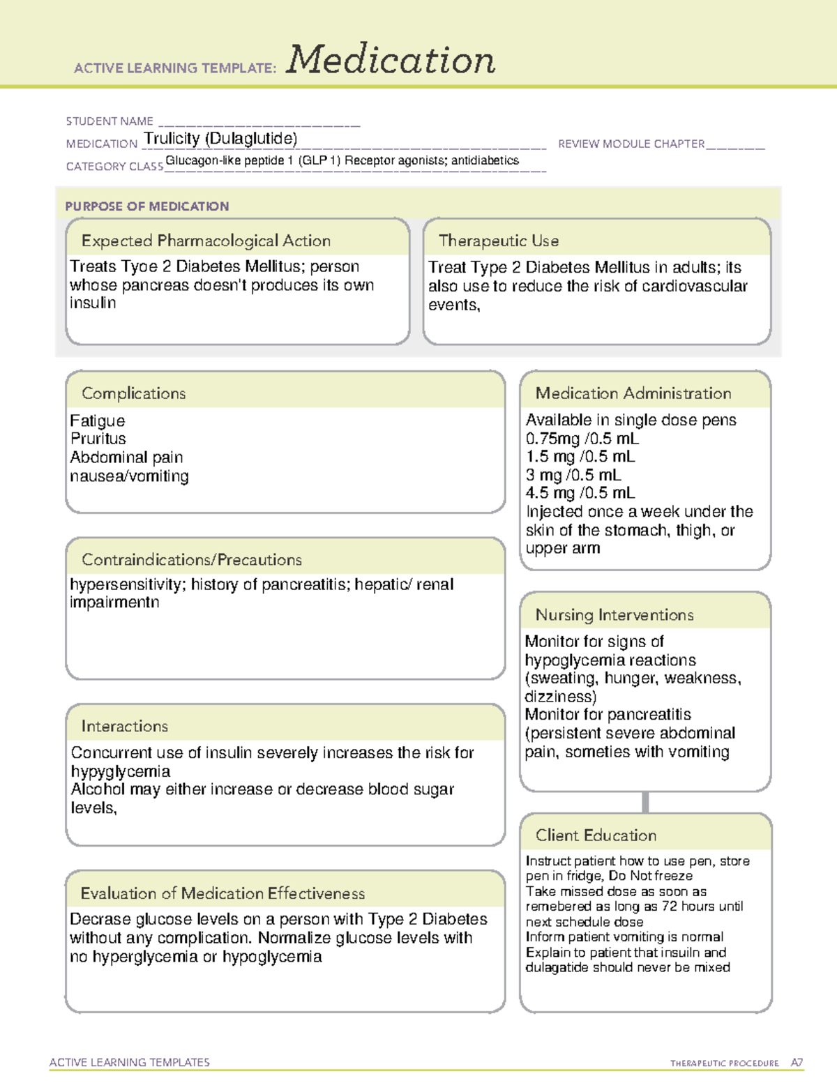 Trulicity Medication Active Learning Template - Therapeutic Procedure A ...
