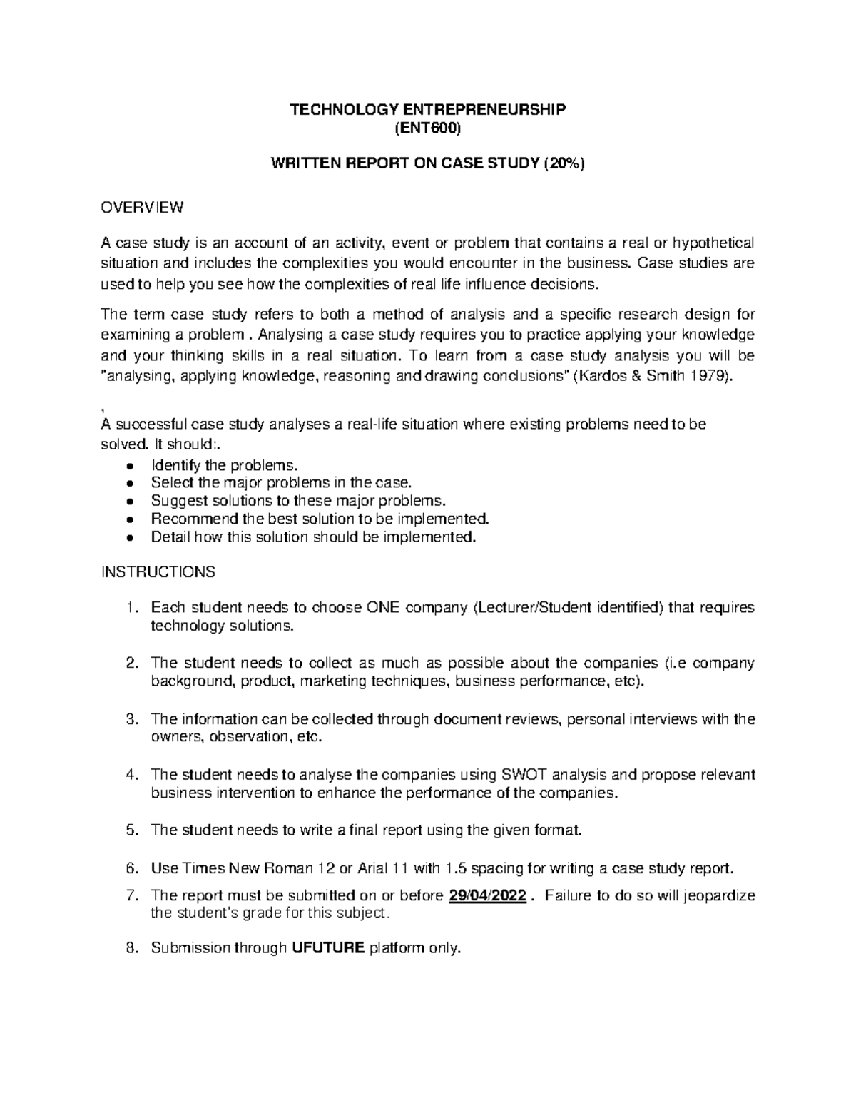 Copy of ENT600 Template Case Study - Civil Engineering - UiTM - Studocu