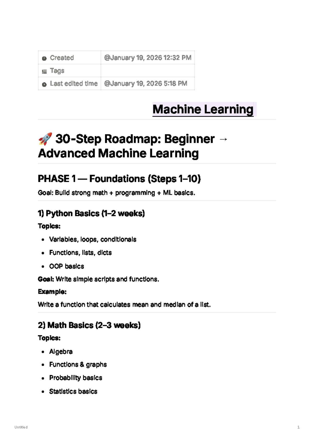 Machine Learning - this is roadmap - Created Tags Last edited time ...