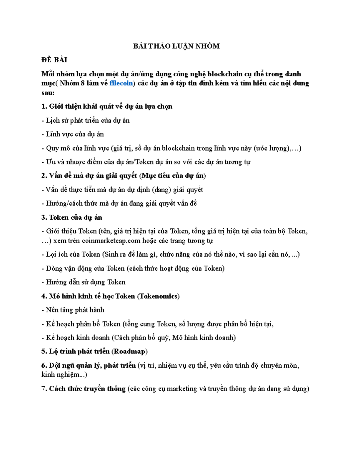 Btl N8 - Thảo Luận Nhóm Về Dự Án Công Nghệ Blockchain Filecoin - Studocu