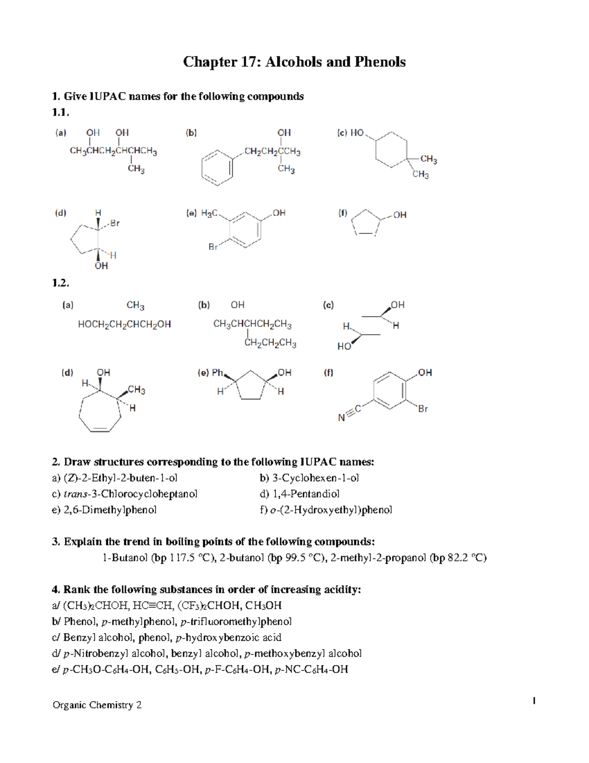 Organic Chemistry 2: Chapter 17 - Alcohols and Phenols Study Guide ...