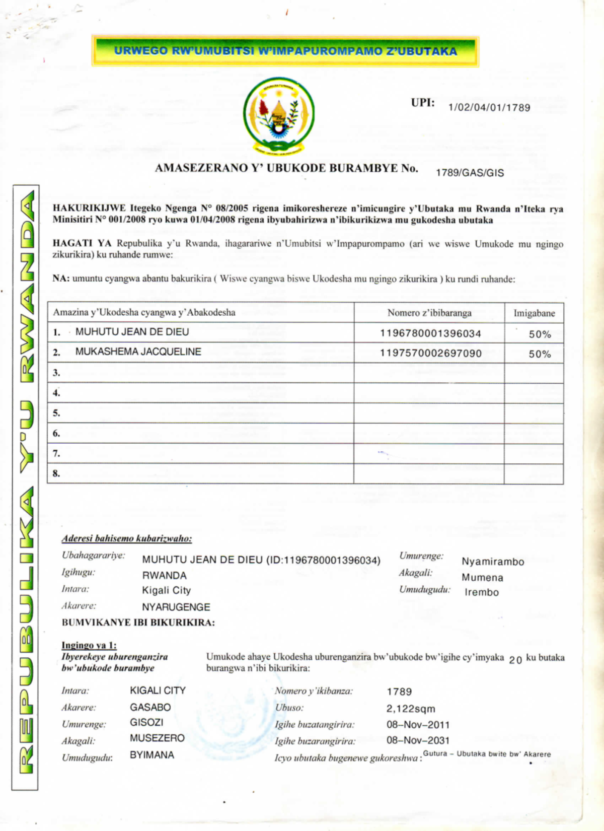 URWEGO UPI: AMASEZERANO UBUKODE BURAME mu Rwanda - Studocu