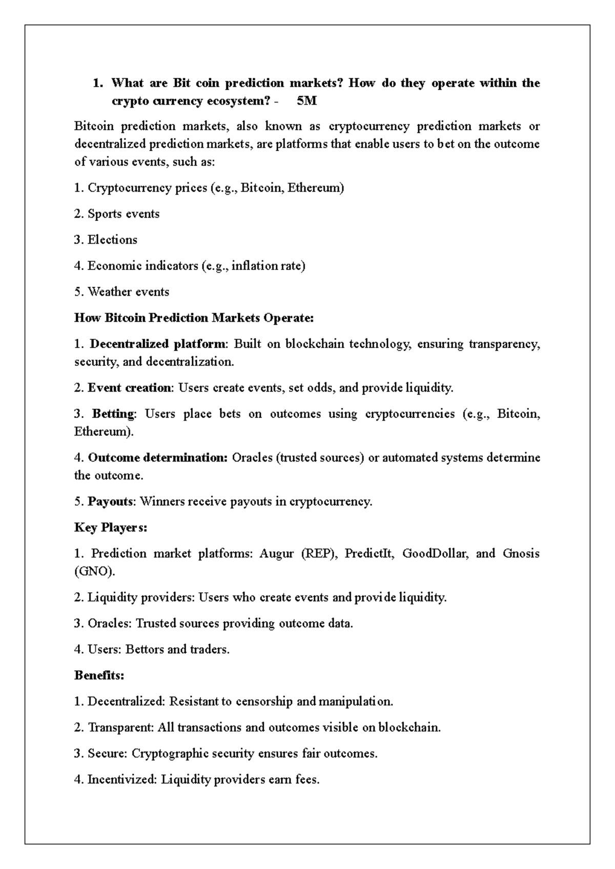 BCT Study Notes on Bitcoin Prediction Markets and Blockchain Concepts -  Studocu