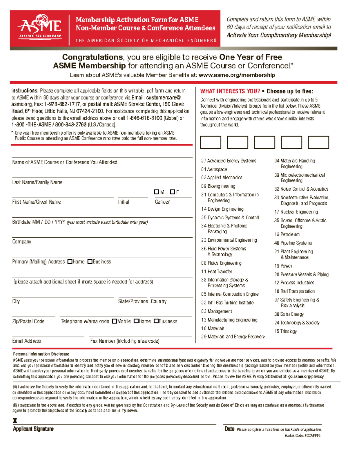 ASME Free CC App - formato - Membership Activation Form for ASME Non ...